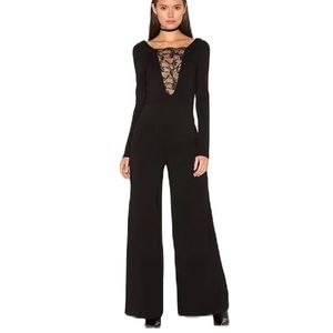 Nightcap x Revolve • Black Long Sleeve Wide Leg Lace Inset Jumpsuit Size XS